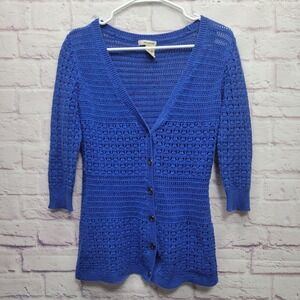 DKNY Jeans Crochet Knit Cardigan Sweater Womens S Twee Girlycore Boho Cottage